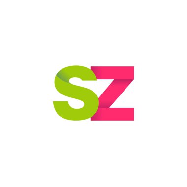 Initial letters SZ, overlapping fold logo, green magenta pink, vector template elements for creative industry