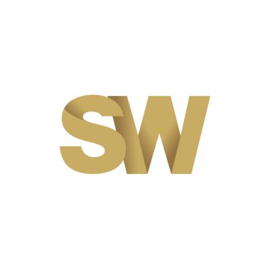 Initial letters SW, overlapping fold logo, brown gold, vector template elements for creative industry