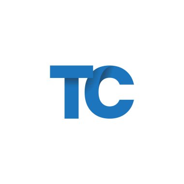 Initial letters TC, overlapping fold logo, blue, vector template elements for creative industry