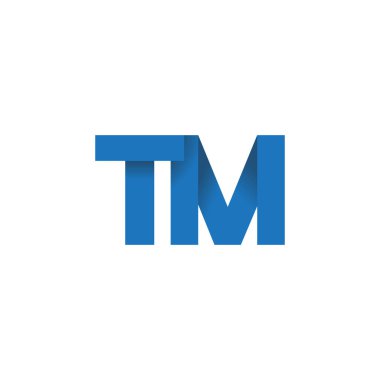 Initial letters TM, overlapping fold logo, blue, vector template elements for creative industry