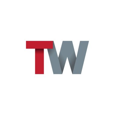 Initial letters TW, overlapping fold logo, red gray, vector template elements for creative industry