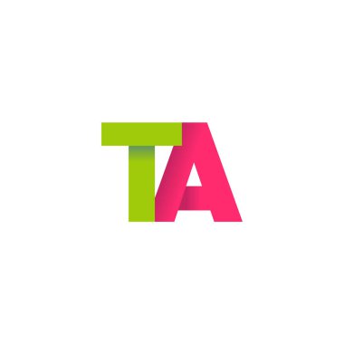 Initial letters TA, overlapping fold logo, green magenta pink, vector template elements for creative industry