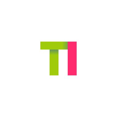 Initial letters TI, overlapping fold logo, green magenta pink, vector template elements for creative industry