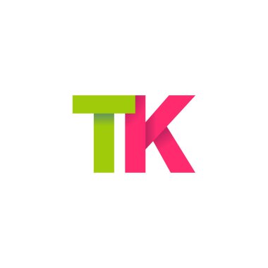 Initial letters TK, overlapping fold logo, green magenta pink, vector template elements for creative industry