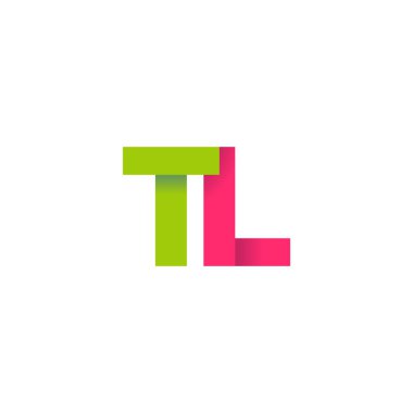 Initial letters TL, overlapping fold logo, green magenta pink, vector template elements for creative industry