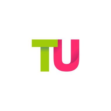 Initial letters TU, overlapping fold logo, green magenta pink, vector template elements for creative industry