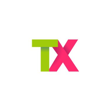 Initial letters TX, overlapping fold logo, green magenta pink, vector template elements for creative industry