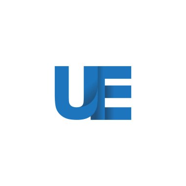 Initial letters UE, overlapping fold logo, blue, vector template elements for creative industry