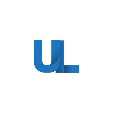 Initial letters UL, overlapping fold logo, blue, vector template elements for creative industry