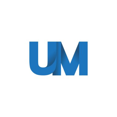 Initial letters UM, overlapping fold logo, blue, vector template elements for creative industry