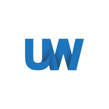 Initial letters UW, overlapping fold logo, blue, vector template elements for creative industry