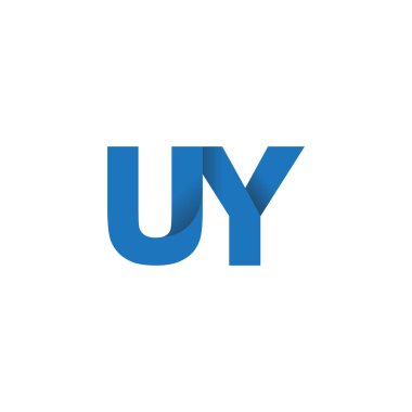 Initial letters UY, overlapping fold logo, blue, vector template elements for creative industry