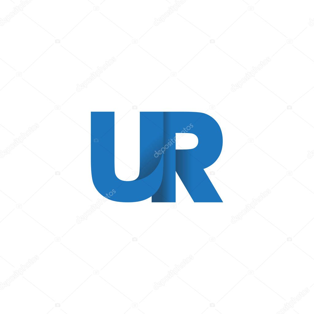 Initial letters UR, overlapping fold logo, blue, vector template elements for creative industry