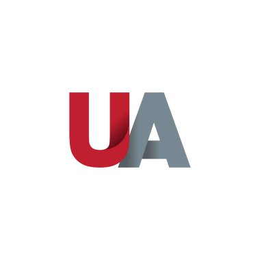 Initial letters UA, overlapping fold logo, red gray, vector template elements for creative industry