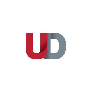 Initial letters UD, overlapping fold logo, red gray, vector template elements for creative industry