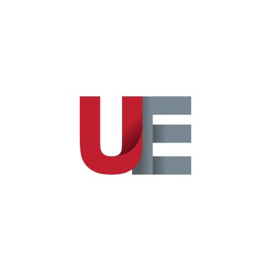 Initial letters UE, overlapping fold logo, red gray, vector template elements for creative industry