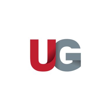 Initial letters UG, overlapping fold logo, red gray, vector template elements for creative industry