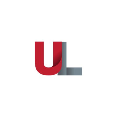 Initial letters UL, overlapping fold logo, red gray, vector template elements for creative industry