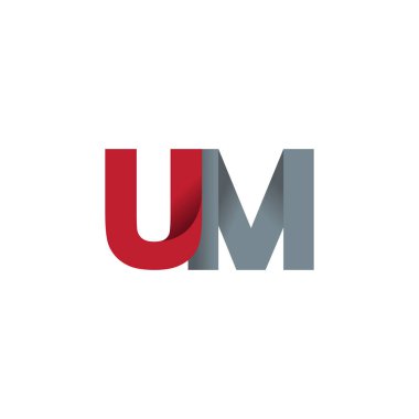 Initial letters UM, overlapping fold logo, red gray, vector template elements for creative industry