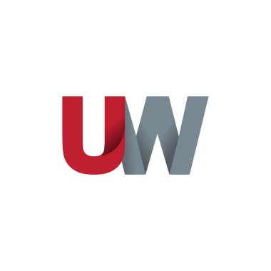 Initial letters UW, overlapping fold logo, red gray, vector template elements for creative industry