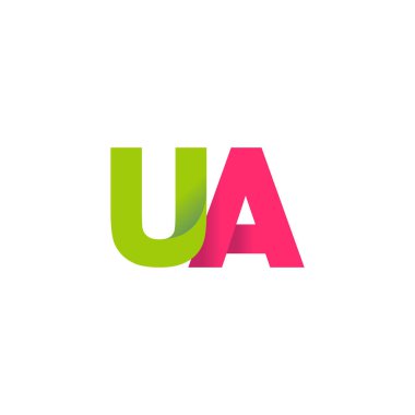 Initial letters UA, overlapping fold logo, green magenta pink, vector template elements for creative industry