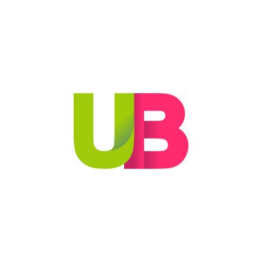 Initial letters UB, overlapping fold logo, green magenta pink, vector template elements for creative industry