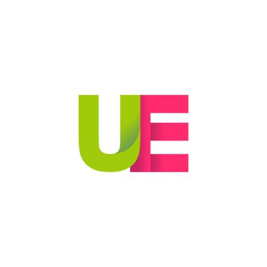 Initial letters UE, overlapping fold logo, green magenta pink, vector template elements for creative industry