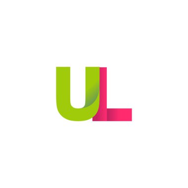 Initial letters UL, overlapping fold logo, green magenta pink, vector template elements for creative industry