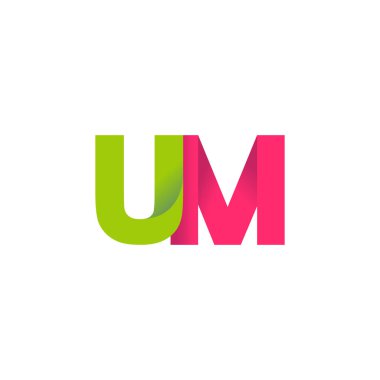 Initial letters UM, overlapping fold logo, green magenta pink, vector template elements for creative industry