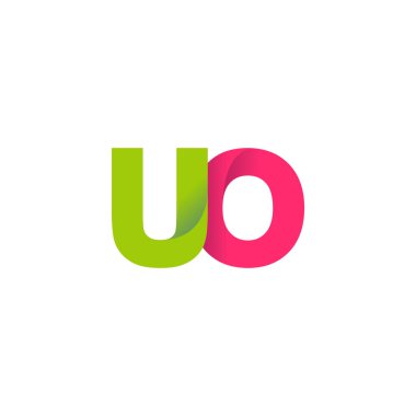 Initial letters UO, overlapping fold logo, green magenta pink, vector template elements for creative industry