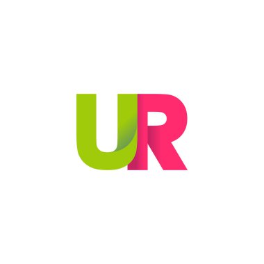 Initial letters UR, overlapping fold logo, green magenta pink, vector template elements for creative industry