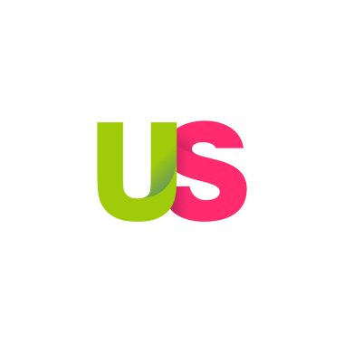 Initial letters US, overlapping fold logo, green magenta pink, vector template elements for creative industry