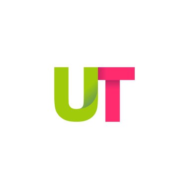 Initial letters UT, overlapping fold logo, green magenta pink, vector template elements for creative industry