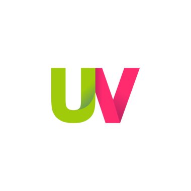 Initial letters UV, overlapping fold logo, green magenta pink, vector template elements for creative industry