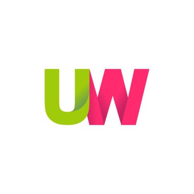 Initial letters UW, overlapping fold logo, green magenta pink, vector template elements for creative industry