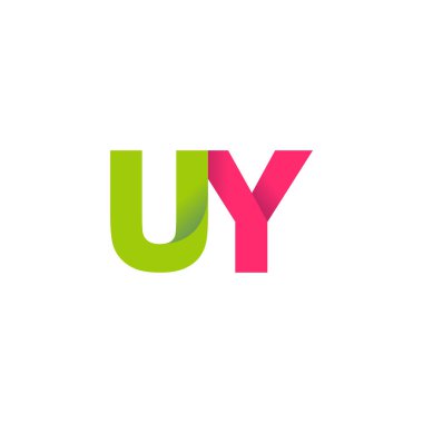 Initial letters UY, overlapping fold logo, green magenta pink, vector template elements for creative industry