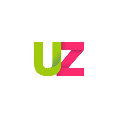 Initial letters UZ, overlapping fold logo, green magenta pink, vector template elements for creative industry