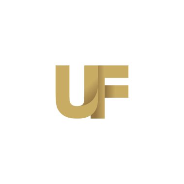 Initial letters UF, overlapping fold logo, brown gold, vector template elements for creative industry