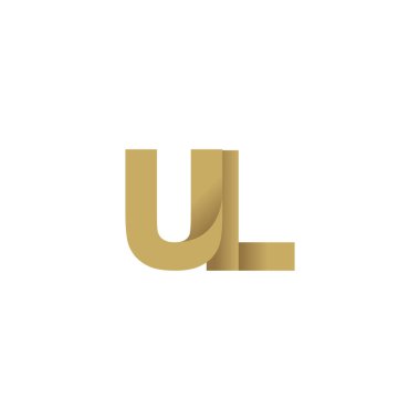 Initial letters UL, overlapping fold logo, brown gold, vector template elements for creative industry