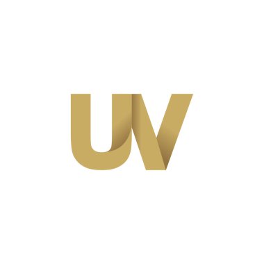 Initial letters UV, overlapping fold logo, brown gold, vector template elements for creative industry