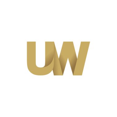 Initial letters UW, overlapping fold logo, brown gold, vector template elements for creative industry