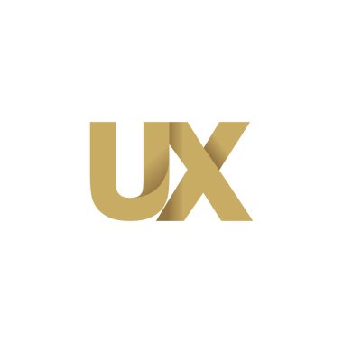 Initial letters UX, overlapping fold logo, brown gold, vector template elements for creative industry