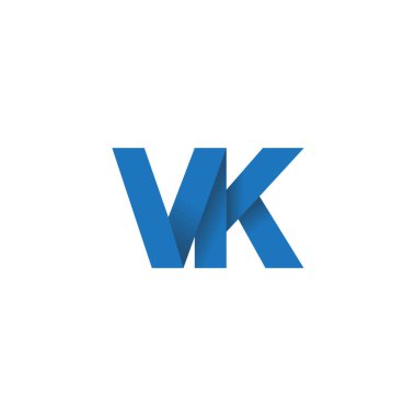 Initial letters VK, overlapping fold logo, blue, vector template elements for creative industry