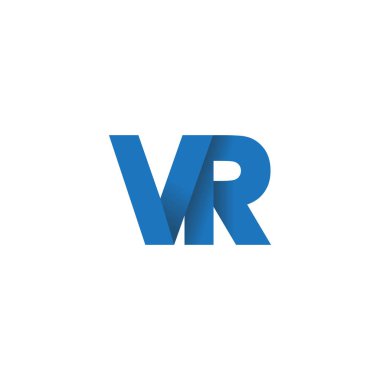 Initial letters VR, overlapping fold logo, blue, vector template elements for creative industry