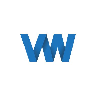 Initial letters VW, overlapping fold logo, blue, vector template elements for creative industry