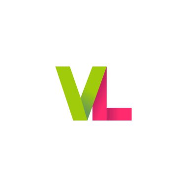 Initial letters VL, overlapping fold logo, green magenta pink, vector template elements for creative industry