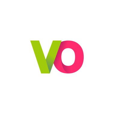 Initial letters VO, overlapping fold logo, green magenta pink, vector template elements for creative industry