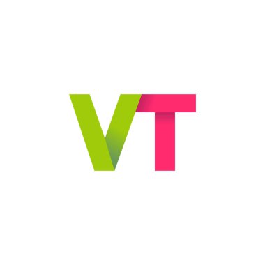 Initial letters VT, overlapping fold logo, green magenta pink, vector template elements for creative industry