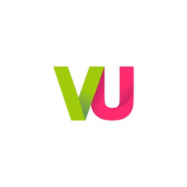 Initial letters VU, overlapping fold logo, green magenta pink, vector template elements for creative industry