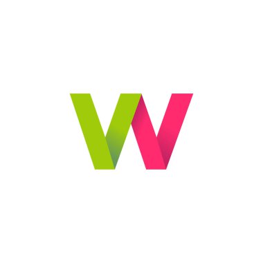 Initial letters VV, overlapping fold logo, green magenta pink, vector template elements for creative industry